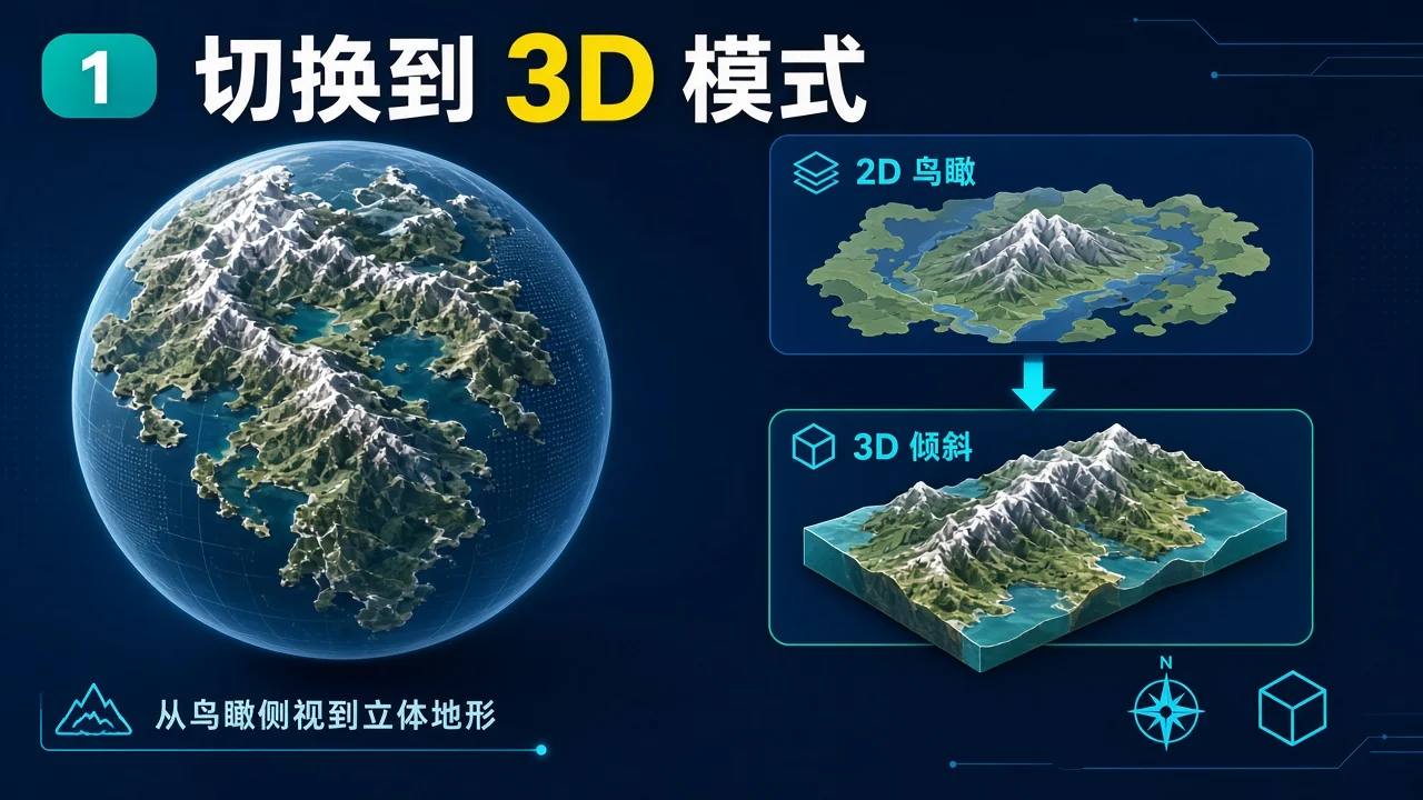 Google Earth 怎么切换到 3D 模式?地形与建筑浏览方法