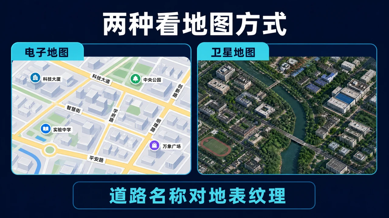 卫星地图和电子地图有什么区别?看影像与查道路怎么选