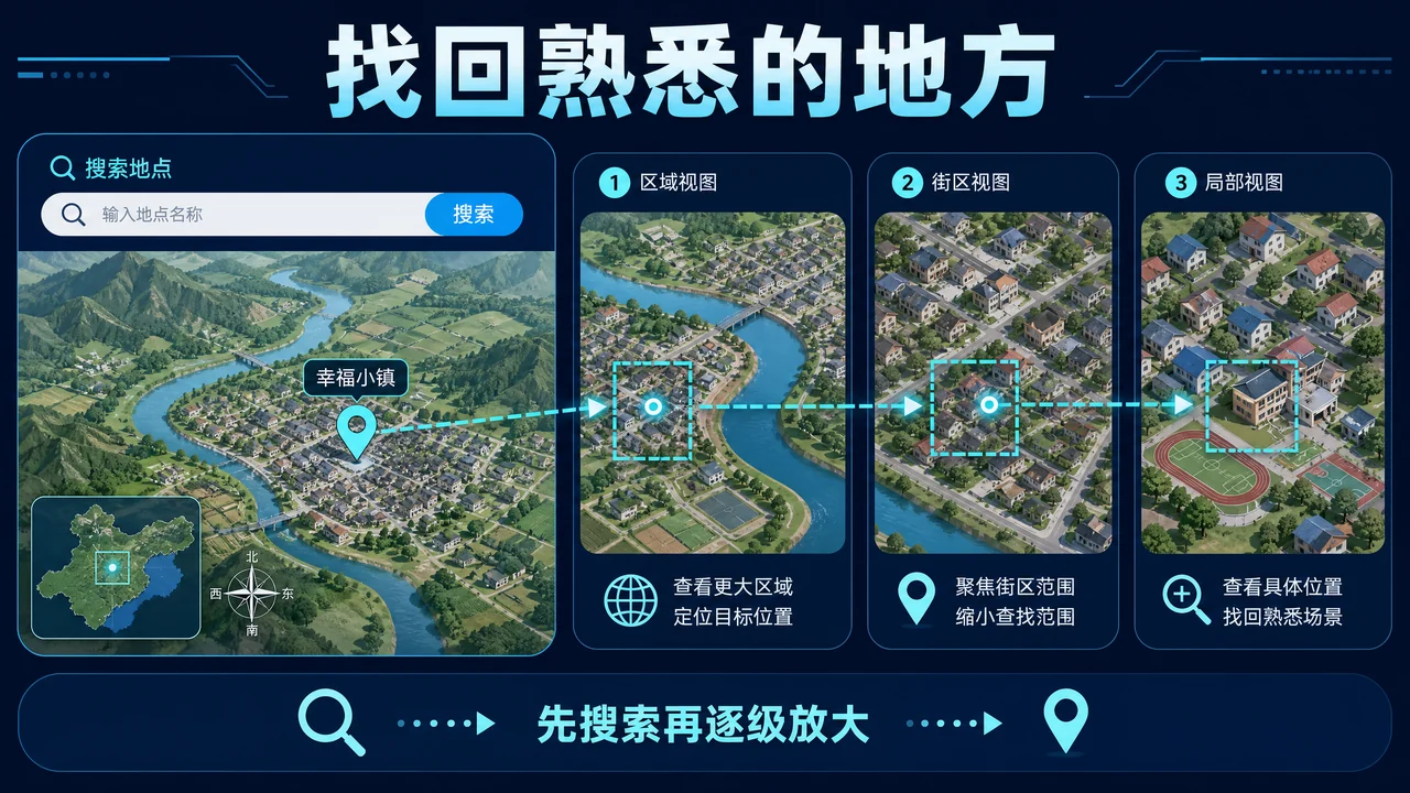 高清卫星地图怎么看自己的家乡?定位、放大与核对方法